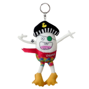 Pirate character mascot plush keychain with eye patch and hat