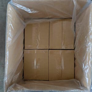 Cardboard cartons of plush toys packed inside a plastic-lined master shipping box